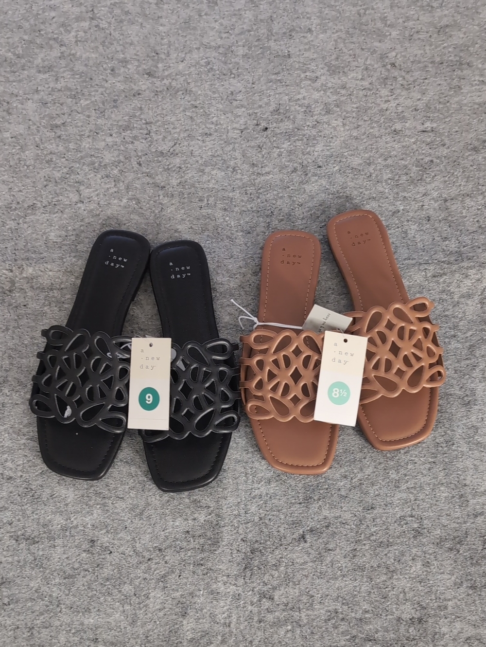 A new day Women's Braided Cutout Slide Sandals - Black and Brown 2 Bundle